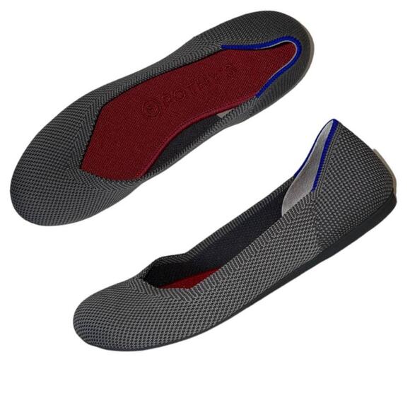 Rothys Birdseye Round Toe Charcoal Gray Pebble Flats Size 8W - Picture 1 of 10